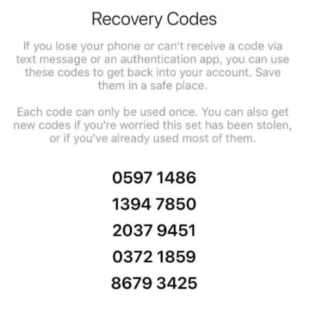 Recovery code