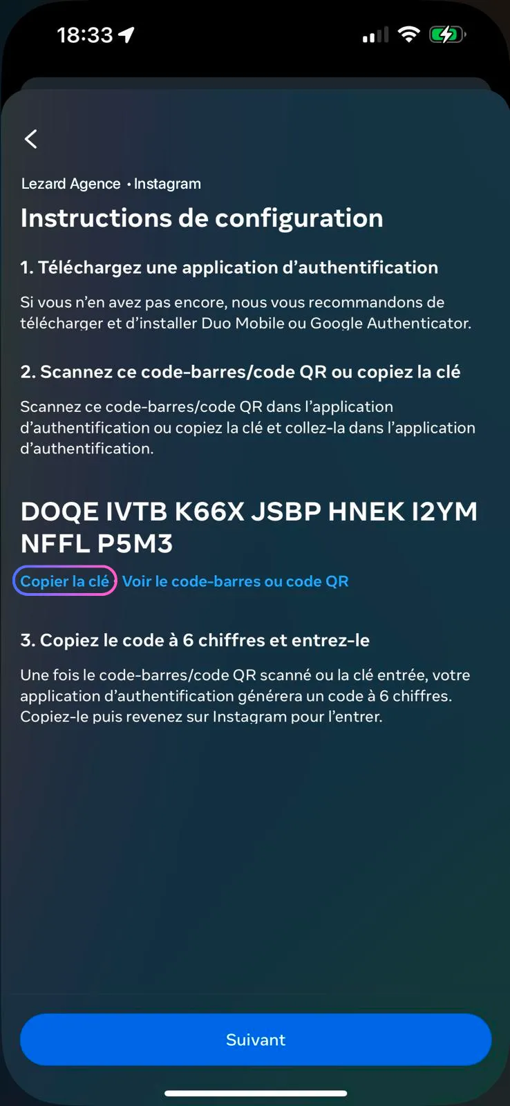 Copy the Authentication Key